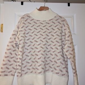 Liz Claiborne Cream and Light Pink Chevron Turtleneck Sweater